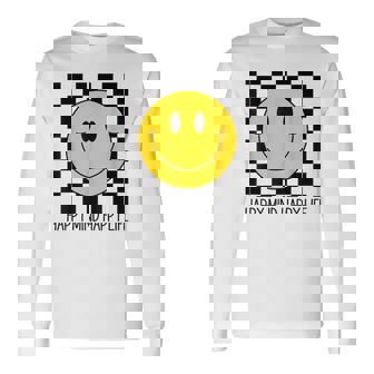 ハッピーマインド ハッピーライフ 70年代 スマイルチェック ハッピースマイルフェイス 長袖Tシャツ - Kawaiitshirt
