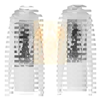 バックプリントtシャツ セクシーなブルネットエンジェルピンナップガール 長袖tシャツ 長袖Tシャツ - Kawaiitshirt