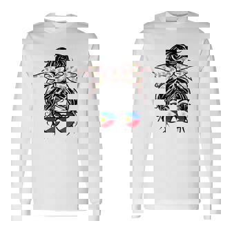フィリピン 散らかった団子 バンダナ付き フィリピン国旗グラス 長袖tシャツ 長袖Tシャツ - Kawaiitshirt