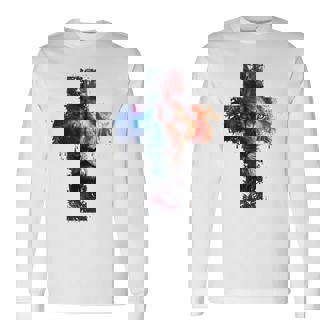 ユダのライオン、イエス・キリストの十字架、キリスト教信仰のグラフィック。 長袖Tシャツ - Kawaiitshirt