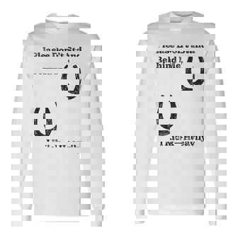 後蹴りに注意 蹄鉄 馬好き 馬術部 キッズ 大人 親子ペア バックプリント 長袖Tシャツ - Kawaiitshirt