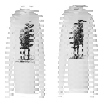 羊 アニマルプリント 動物園 ドローイング アート 絵画 羊 長袖Tシャツ - Kawaiitshirt