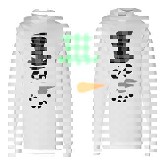 雪だるま 顔 にんじん鼻 クリスマス 冬 格子柄 サンタハット 長袖Tシャツ - Kawaiitshirt