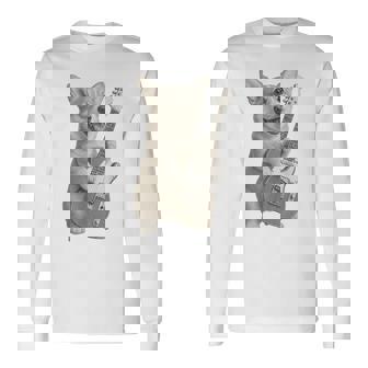 面白いtシャツ コーギー ギター イヌ メンズ 犬好き グッズ かわいい おもしろ 面白い 服 ネタ 長袖Tシャツ - Kawaiitshirt