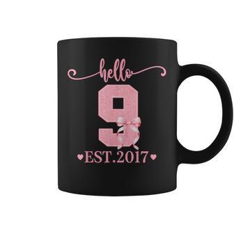 9Th Birthday Girl Coquette Bow Hello 9 Year Old Est 2017 Coffee Mug - Thegiftio UK