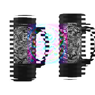 Astronaut Cat Flying Through A Neon Galaxy Coffee Mug | Mazezy