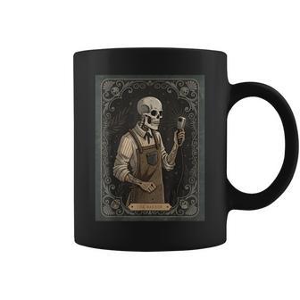 The Barber Tarot Card Gothic Skeleton Haircut Shop Halloween Coffee Mug - Monsterry