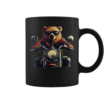 Biker Bear Costume With Cool Sunglasses And Motorcycle Coffee Mug - Monsterry