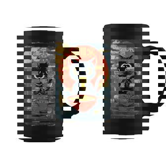 Black Cat Eating Ramen Vintage Coffee Mug | Mazezy
