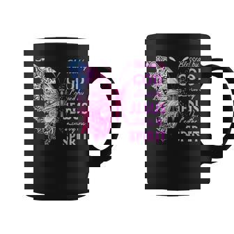 Blessed By God Loved By Jesus Pink Butterfly Christian Coffee Mug | Seseable CA