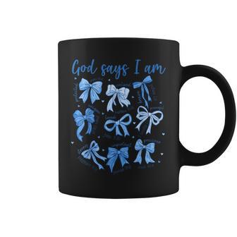 Blue Bow God Say I Am Christian Girl Bible Verse Jesus Coffee Mug - Thegiftio