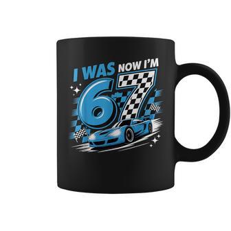 Blue Checkered Car Race I Was 6 Now I'm 7 Birthday Boy Bday Coffee Mug - Thegiftio UK