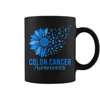 Blue Ribbon Sunflower Colon Cancer Awareness Colorectal Coffee Mug | Mazezy