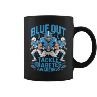 Blue Out Tackle Diabetes Awareness Football Blue Ribbon Coffee Mug - Thegiftio UK