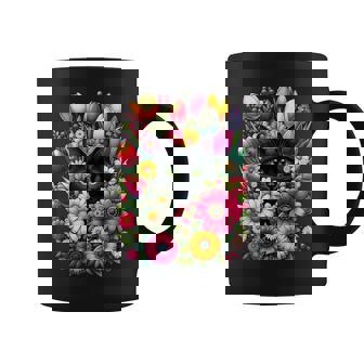 Boho Cute Black Cat Hiding In Spring Flowers Coffee Mug - Thegiftio
