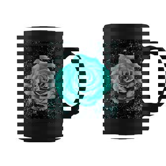 Botanical Rose In Turquoise Shade On Black Grunge Background Coffee Mug | Mazezy