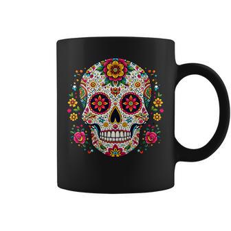 Calavera De Azúcar Día De Muertos Dia De Los Muertos Cuello Taza de café - Regaloses