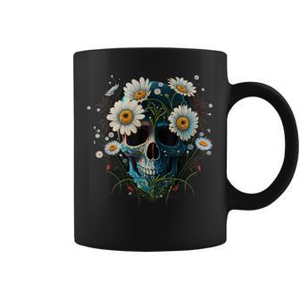 Calavera De Azúcar Floral Con Margaritas Taza de café - Regaloses