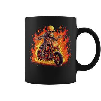 Calavera Flames Con Motocicleta Para Niños Y Niñas Taza de café - Regaloses