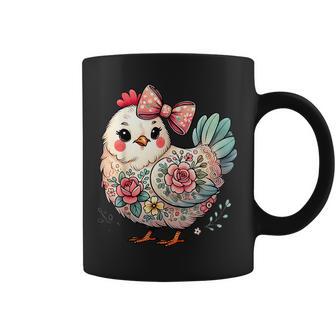 Chicken Lover Girls Floral Flower Bow Cute Hen Chicken Coffee Mug - Thegiftio UK
