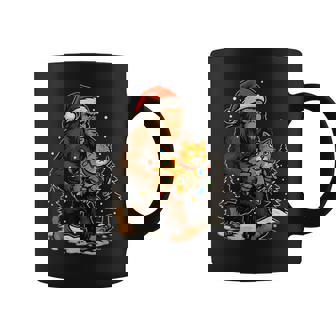 Christmas Bigfoot With Cat And Lights Santa Hat Xmas Coffee Mug - Monsterry