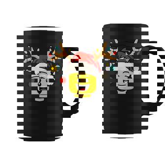 Christmas Building Bricks Head With Santa Hat Antlers Lights Coffee Mug | Seseable CA