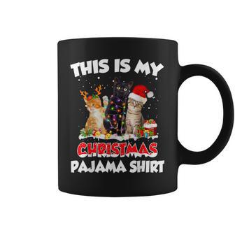 This Is My Christmas Pajama Santa Cat Light Xmas Coffee Mug | Mazezy