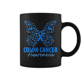 Colorectal Colon Cancer Awareness Blue Ribbon Butterfly Coffee Mug | Mazezy
