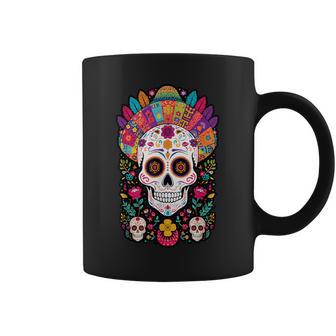 Coloridas Flores Calavera Tradición Mexicana Dia De Los Muertos Taza de café - Regaloses