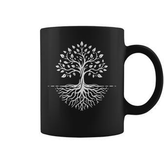Crazy Fresh Nature Life Apparel Minimalist Tree With Roots Small Black Coffee Mug | Mazezy