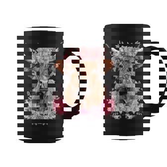 Cute Baby Highland Cow With Flowers Calf Animal Cow Women Coffee Mug | Mazezy