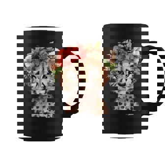 Cute Cheetah With Flower Crown Coffee Mug - Monsterry