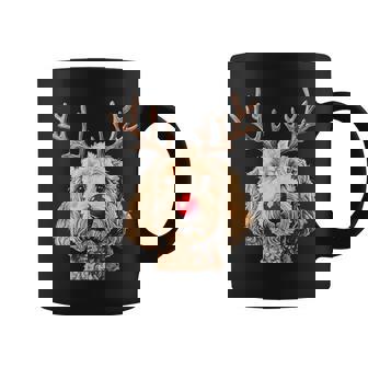 Cute Reindeer Santa Goldendoodle Christmas Tree Lights Coffee Mug | Seseable UK