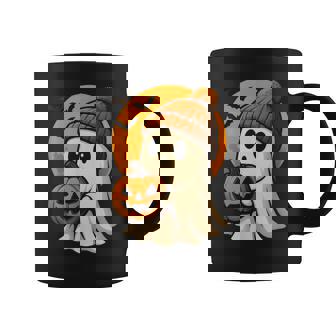 Cute Ghost With Pumpkin For Halloween Costume Party Spooky Coffee Mug | Mazezy