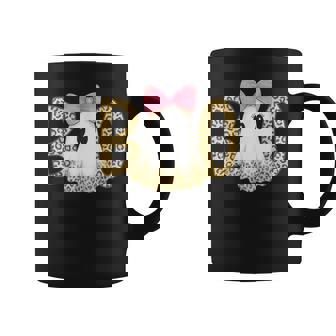 Cute Leopard Print Boo Ghost With Pink Bow Halloween Coffee Mug - Seseable
