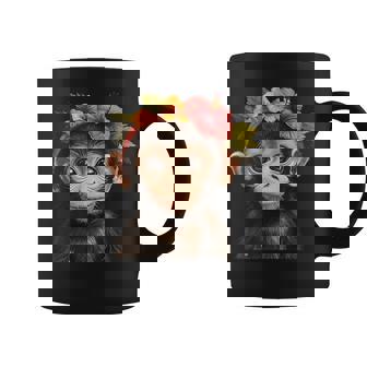Cute Monkey With Flower Crown Coffee Mug - Monsterry