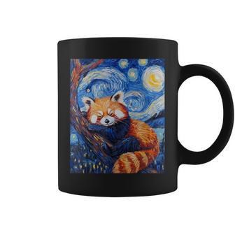 Cute Red Panda Bear Van Gogh Style Starry Night Graphic Coffee Mug - Monsterry