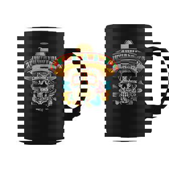 Dia De Los Muertos Cinco De Mayo Tête De Mort Fleurucre Tasse - Cadeauxyz