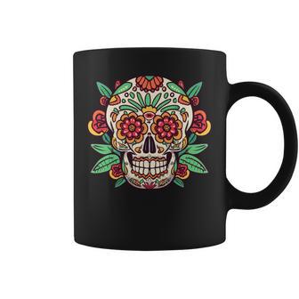 Día De Los Muertos Día De Muertos Floral Calavera De Azúcar Hombres Es Manga Larga Taza de café - Regaloses