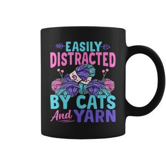 Distracted By Cats Yarn Crocheter Crochet Knitting Crafter Coffee Mug - Thegiftio UK
