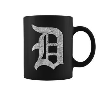 Distressed Detroit D Lettering Road Map Coffee Mug - Thegiftio UK