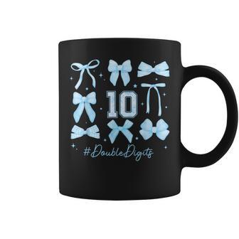 Double Digits Birthday Girl 10Th Birthday Coquette Blue Bow Coffee Mug - Thegiftio UK
