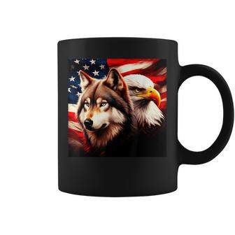 Drapeau Américain 2024 Loup Aigle À Tête Blanche Amoureux Du Nouvel An Tasse - Cadeauxyz