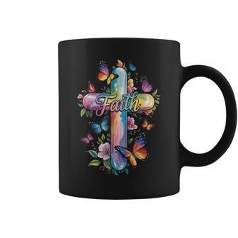 Faith Cross Butterflies Floral Religious Christ Flowers Coffee Mug - Thegiftio UK