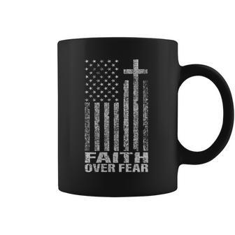 Faith Over Fear Cool Cross Christian American Flag Coffee Mug - Thegiftio UK