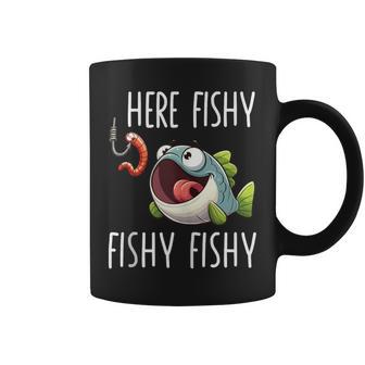 Here Fishy Fisherman Fishing Lover Cute Fish Worm Coffee Mug - Thegiftio UK