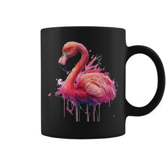 Flamingo Aquarellplash Tropft Hübsche Tiermalereiogel Tassen - Geschenkecke