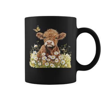 Floral Western Baby Highland Cow With Flowers Coffee Mug - Monsterry