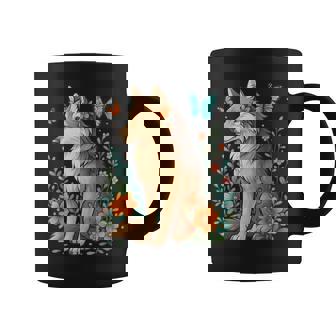 Floral Wolf With Butterflies Mystical Forest Nature Lovers Coffee Mug - Monsterry