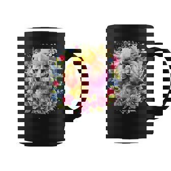 Fluffy Apricot Poodle Puppy Floral Wreath Pastel Dog Lover Coffee Mug | Mazezy